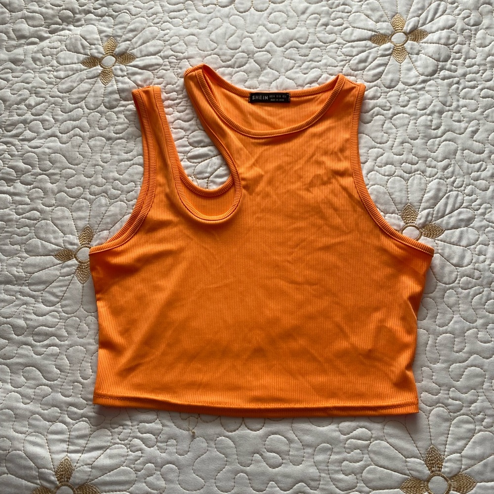 Asymmetrical orange crop top from Shein